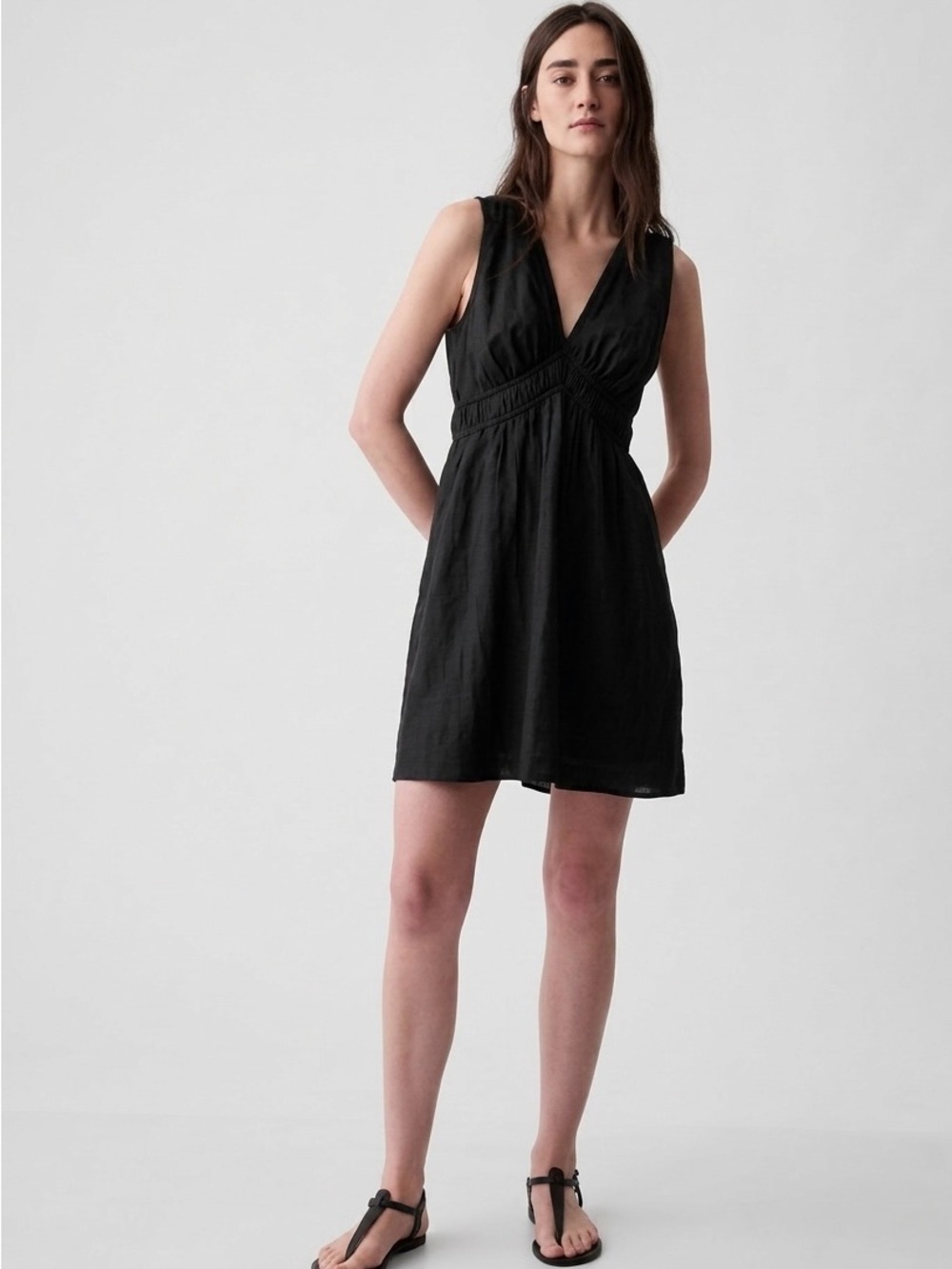 Gap Textured Crinkle Empire Waist Mini Dress – Black, Size Small 